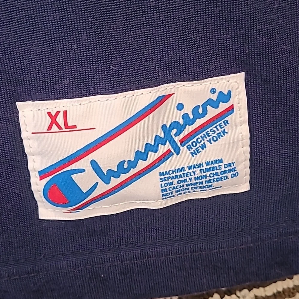 CHAMPION CAT Diesel Power Blue Gold Cotton Blend XL Short‎ Sleeve Shirt VTG 80s - Picture 5 of 8